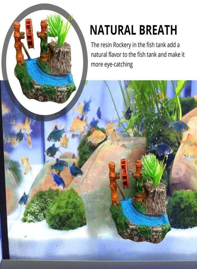 PET FUN Water Wheel Oasis Aquarium Decoration - Resin Watermill Fish Tank Ornament with Artificial Plant - Hiding Spot for Betta, Shrimp & Small Fish - Aquascaping Accessory for Freshwater & Saltwater - Image 5